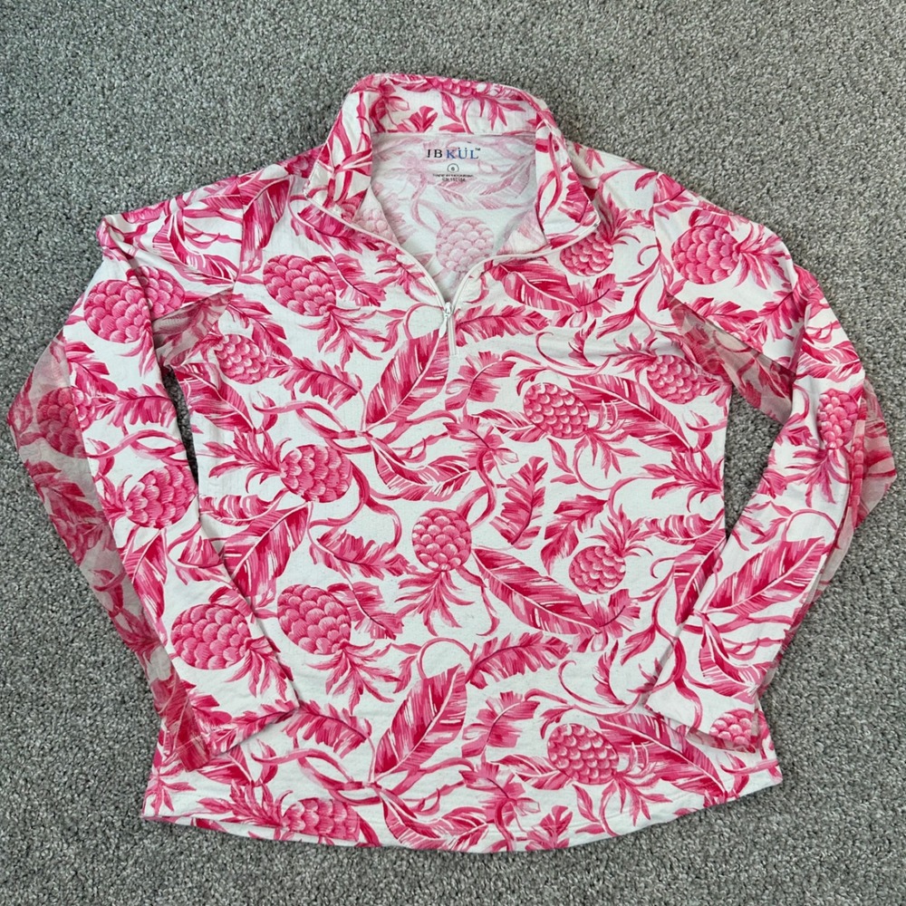 IBKUL 1/4 Zip Long Sleeve Shirt Women's S Pink Pineapple Lightweight  FLAW